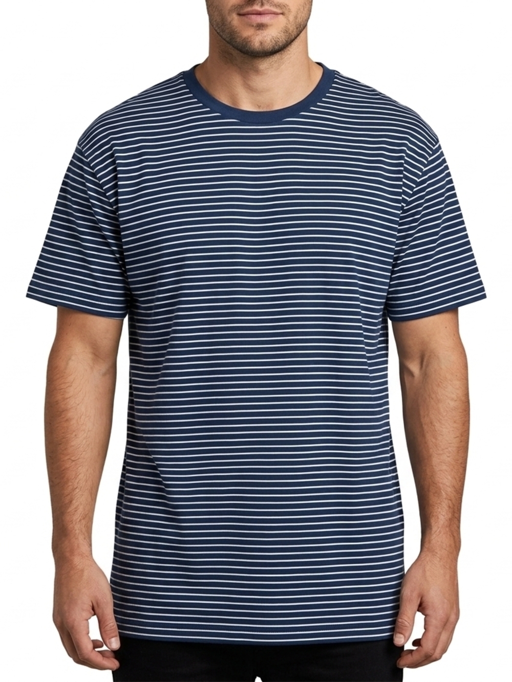 Denver Hayes Navy and White Striped Short Sleeve Tee Size XL